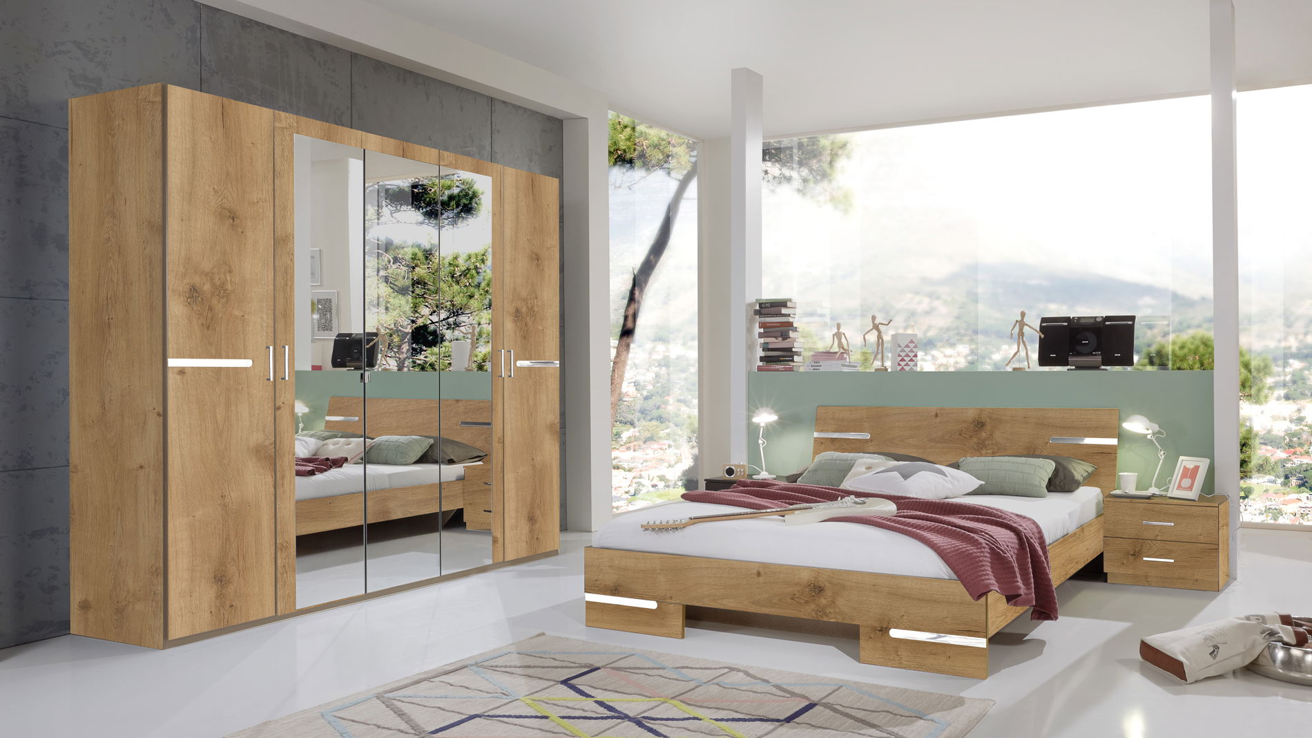 Wimex Anna Schlafzimmer mit Schrank 225CM & Bett 140x200 cm Plankeneiche Nachbildung