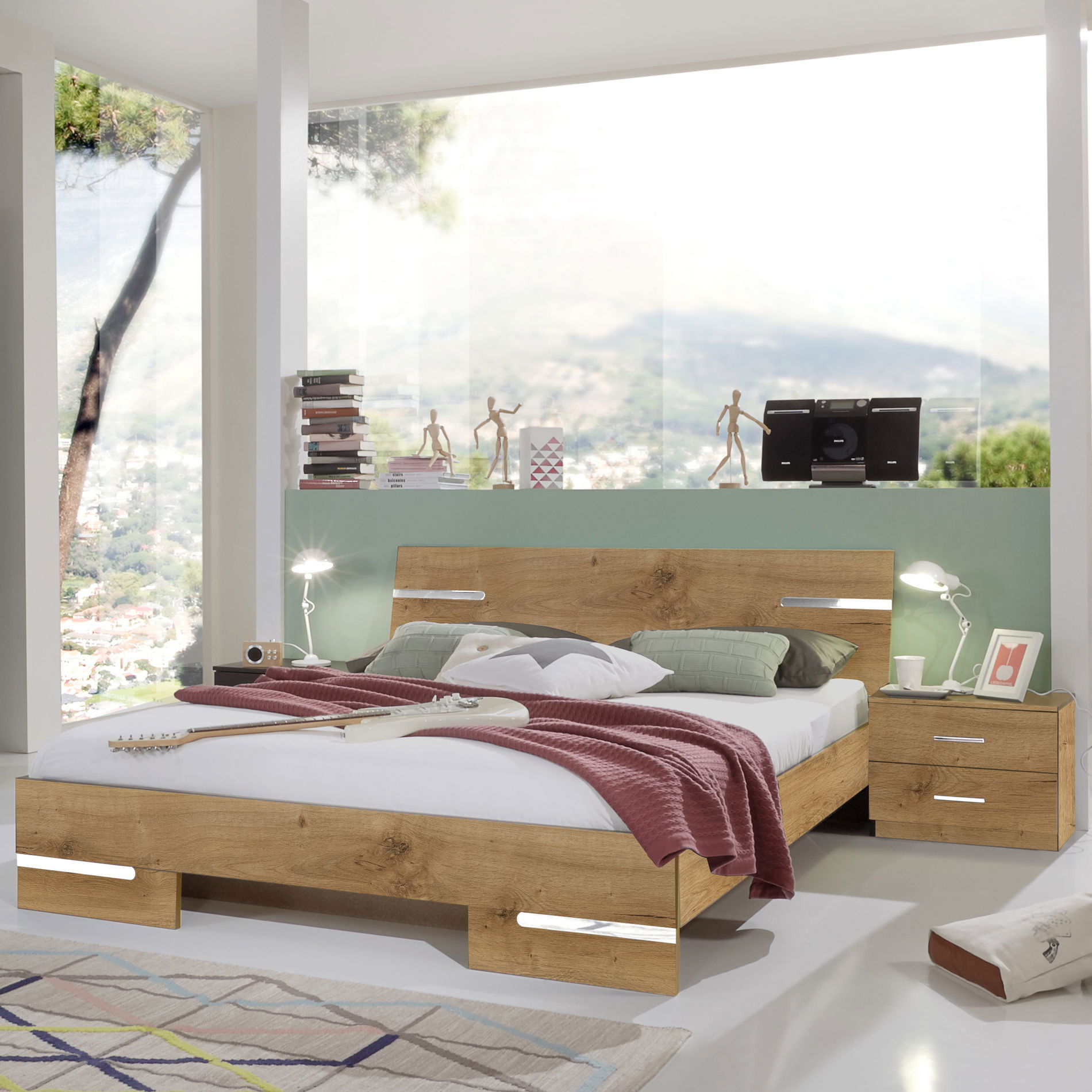 Wimex Anna Futonbett 140 x 190 cm inkl. Nachtschränke Plankeneiche Nachbildung