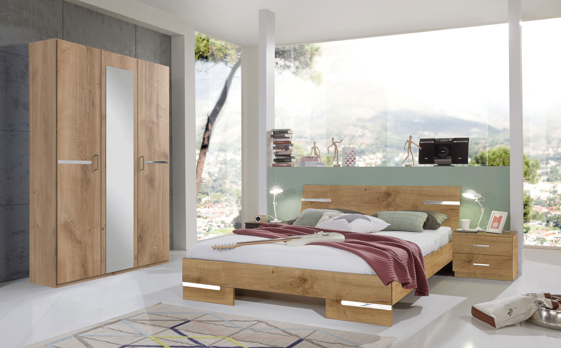 Wimex Anna Schlafzimmer mit Schrank 135CM & Bett 140x190 cm Plankeneiche-Nachbildung