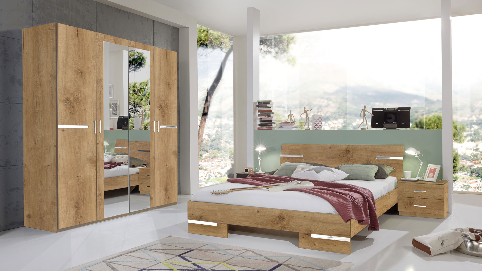 Wimex Anna Schlafzimmer mit Schrank 180CM & Bett 180x200 cm Plankeneiche Nachbildung