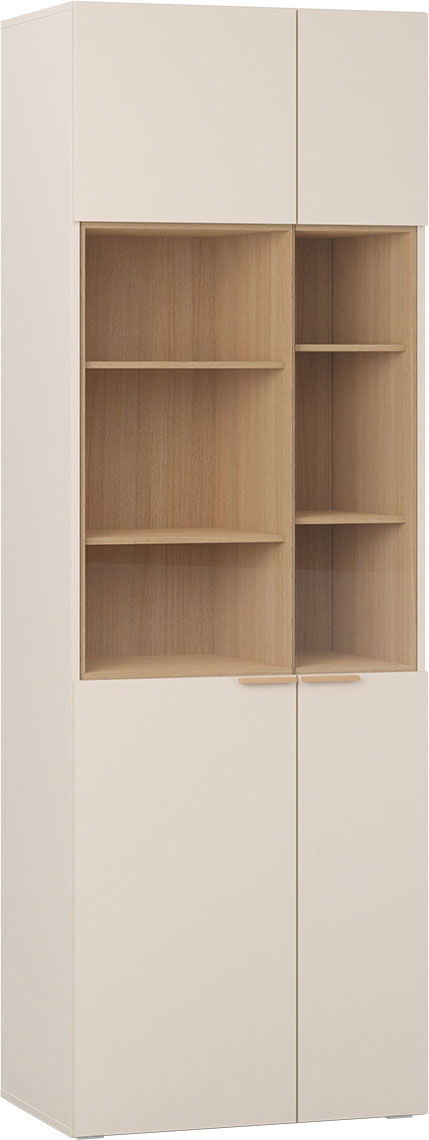 VOX 4 You Fresh Vitrine breit mit Beleuchtung sand beige/oak mit Griffe Eiche