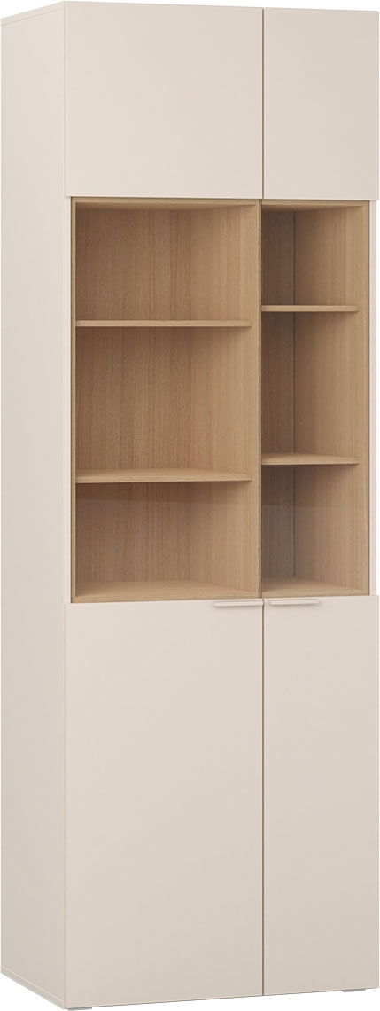 VOX 4 You Fresh Vitrine breit mit Beleuchtung sand beige/oak mit Griffe sandbeige