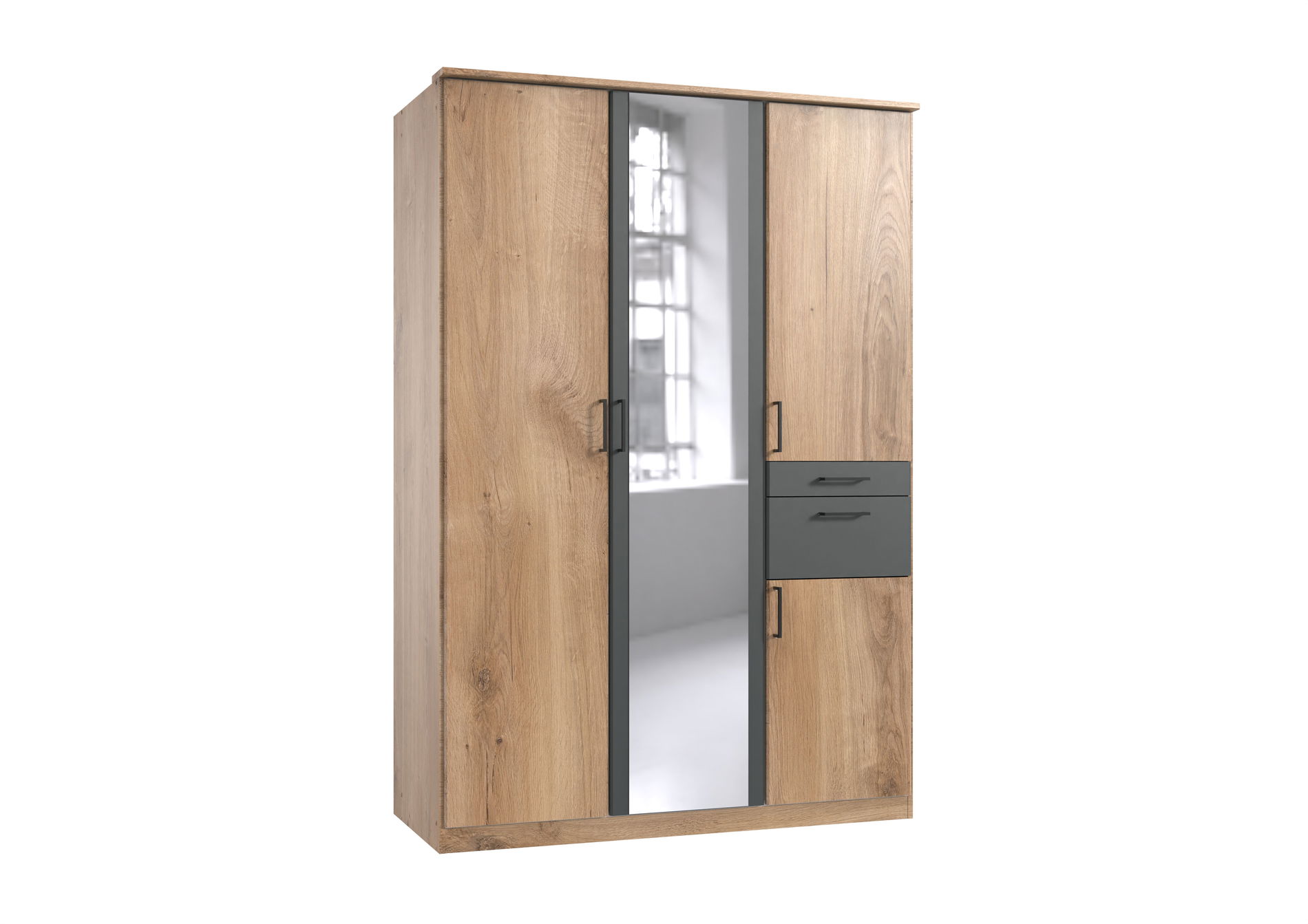 Wimex Ascona Kleiderschrank 135CM Plankeneiche Nachbildung / Graphit