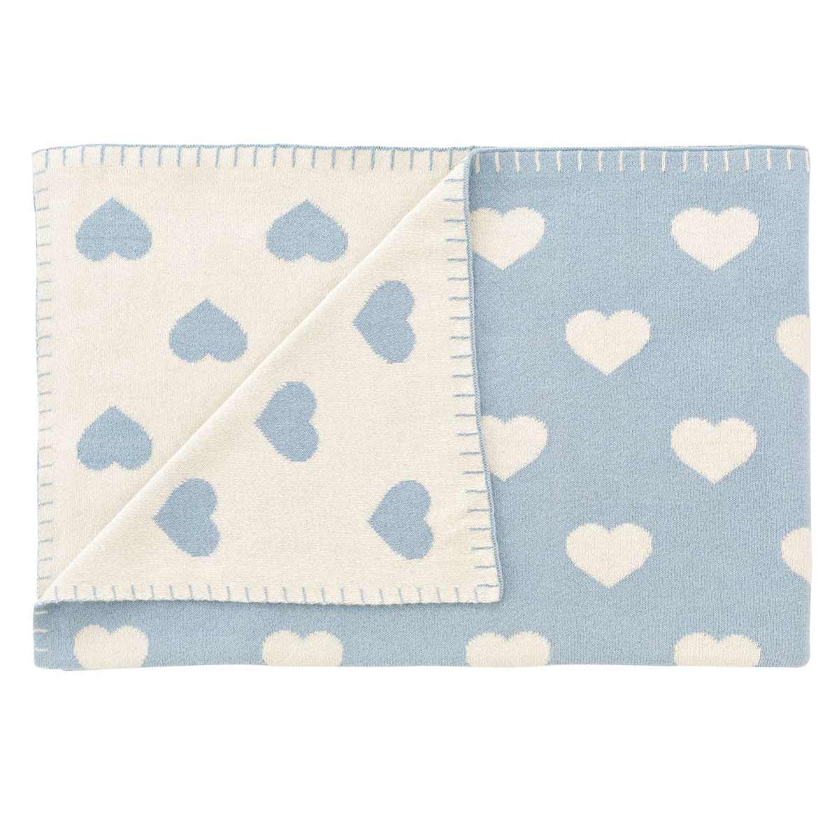 Schardt Kuscheldecke Herzchen hellblau 95x120 Schmusedecke - 100% Baumwolle