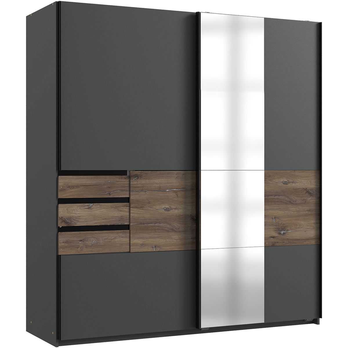 Wimex Bamberg Kleiderschrank mit Spiegel 180 cm Graphit/Flagstaff-Eiche Dekor