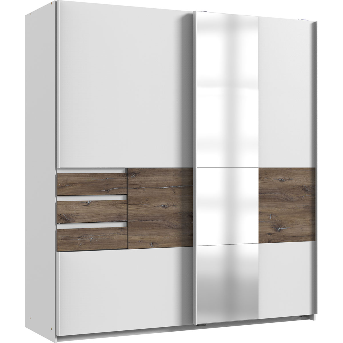 Wimex Bamberg Kleiderschrank mit Spiegel 180 cm Weiß/Flagstaff-Eiche Dekor