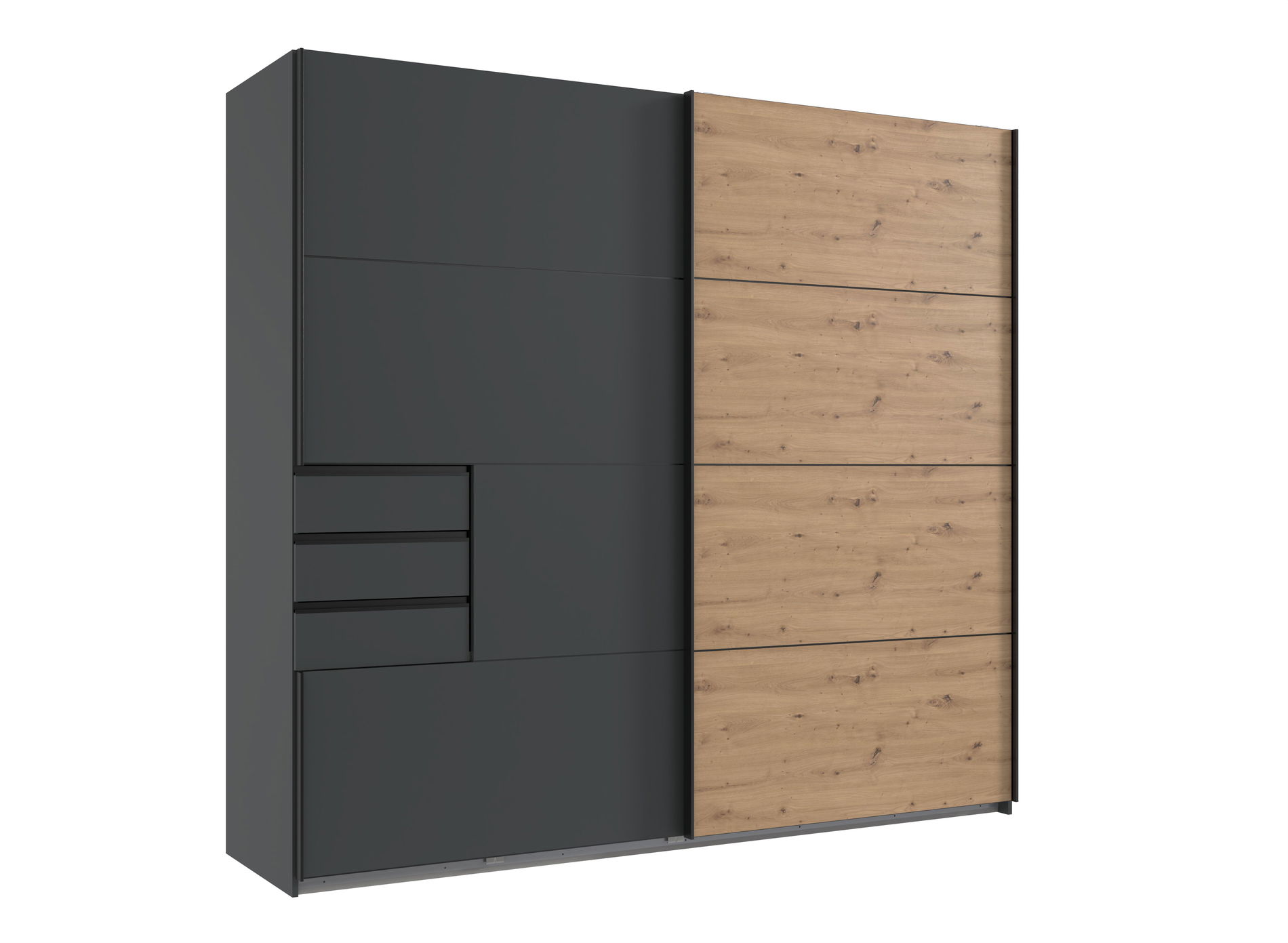 Wimex Bangkok Schwebetürenschrank 225 cm Grafit/Artisan-Eiche-Nachbildung