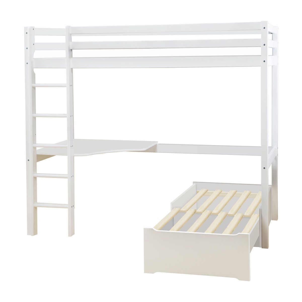 Hoppekids Hochbett ECO Dream 90x200 cm mit Tischplatte & Lounge-Ecke | teilbar