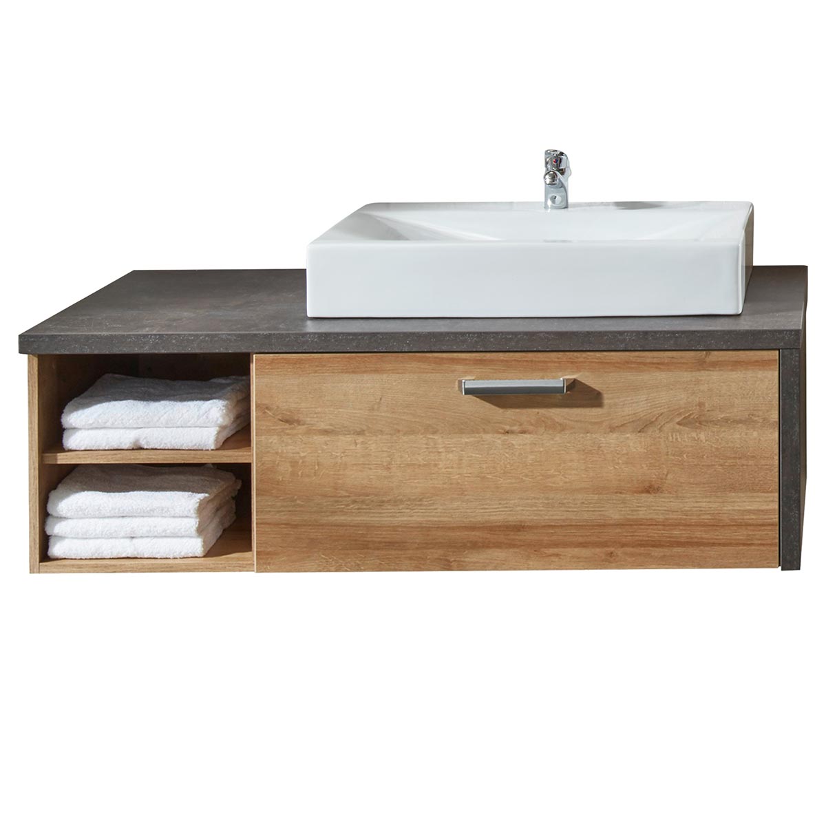 trendteam Bay Waschbeckenunterschrank inkl. Becken Eiche Riviera / Beton