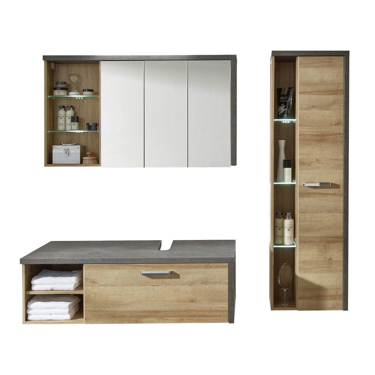 trendteam Bay Badmöbel 3-teilig Eiche Riviera / Beton