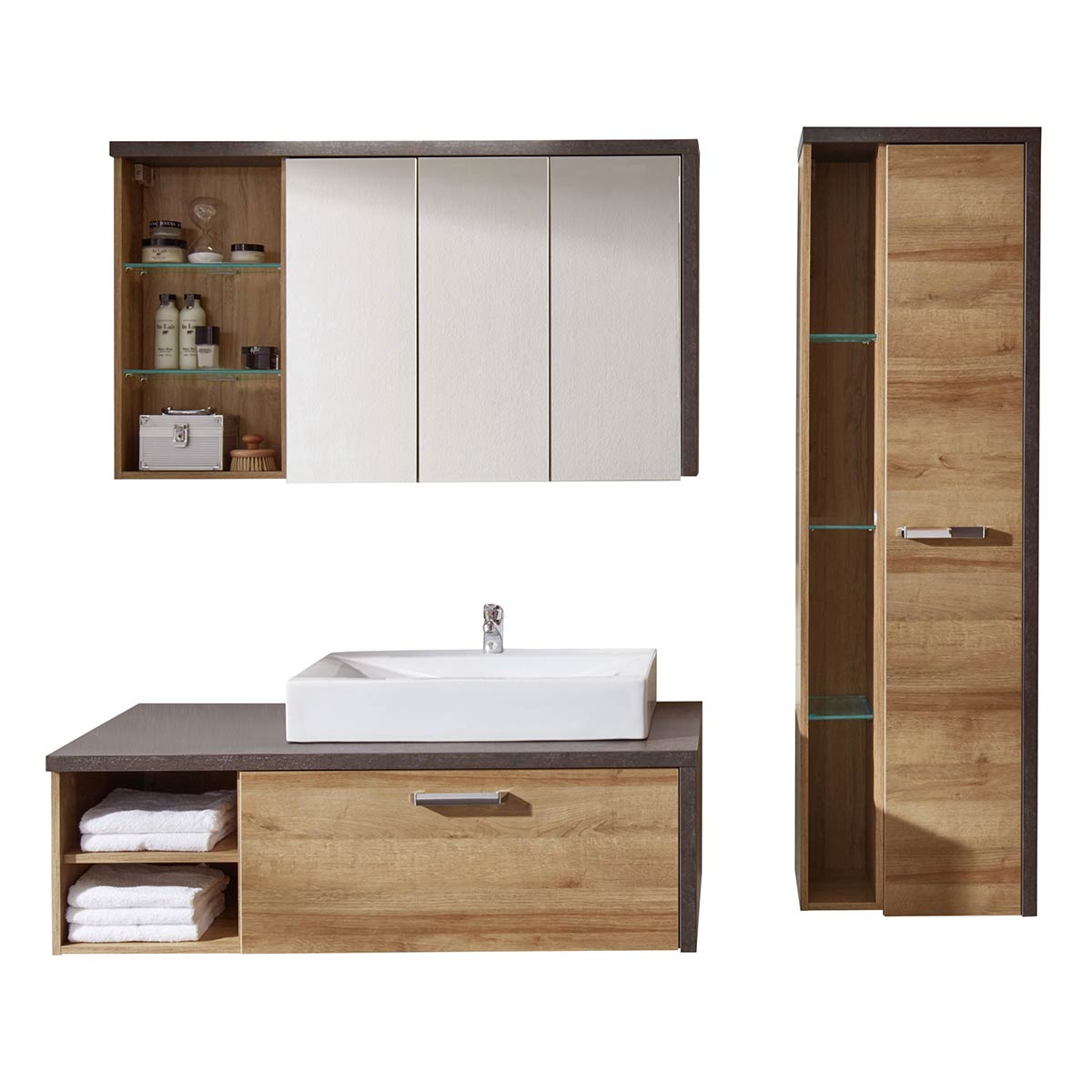 trendteam Bay Badmöbel 4-teilig Eiche Riviera / Beton