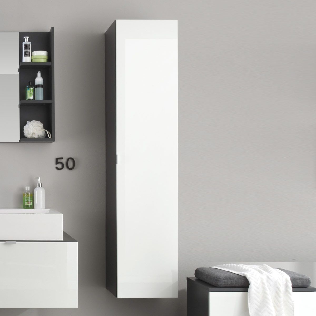 trendteam Beach Hänge-Hochschrank 35x157x31 cm grau/weiß