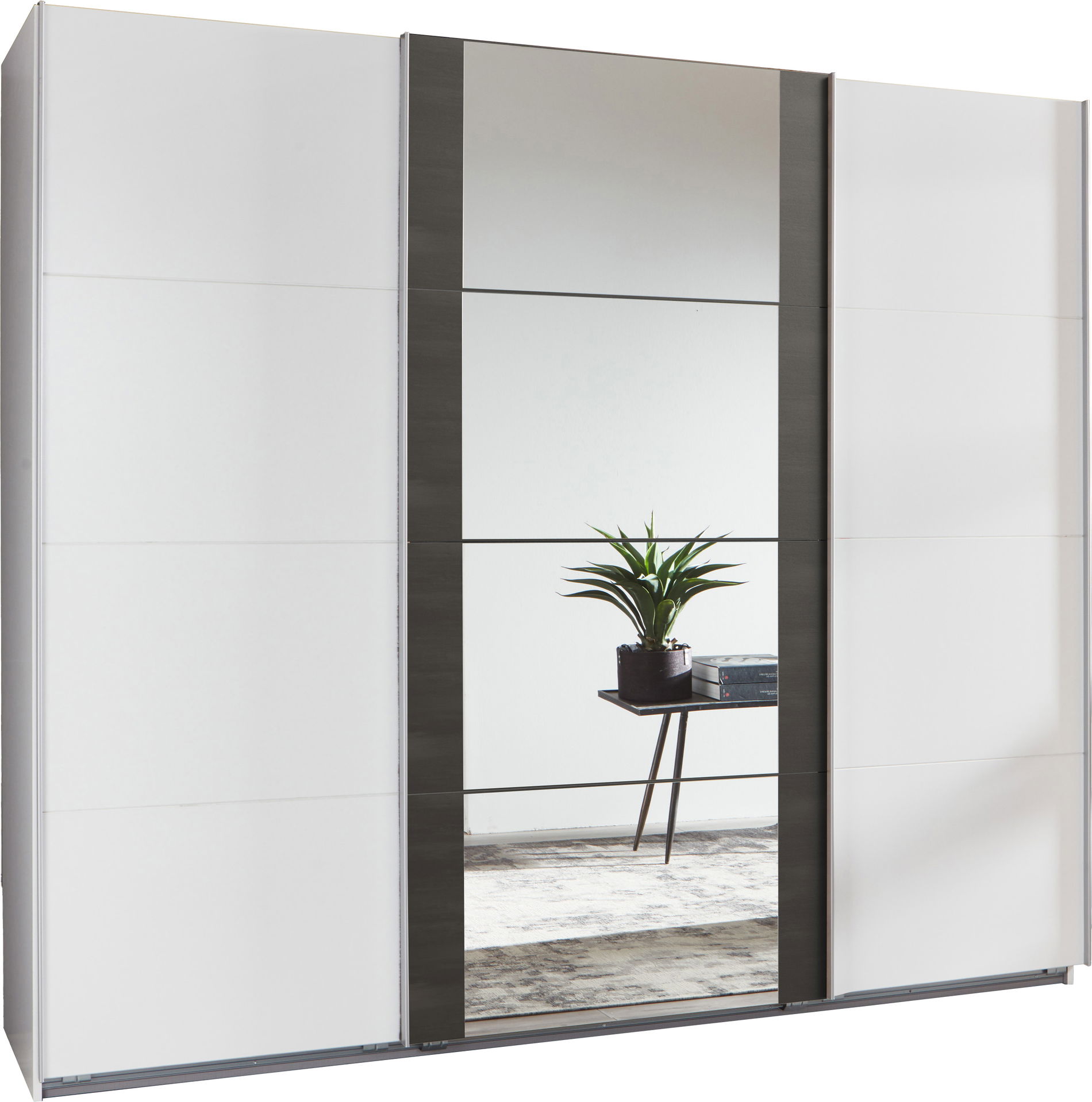 Wimex Bern Schwebetürenschrank 313CM/H208CM Weiss / Raw Steel