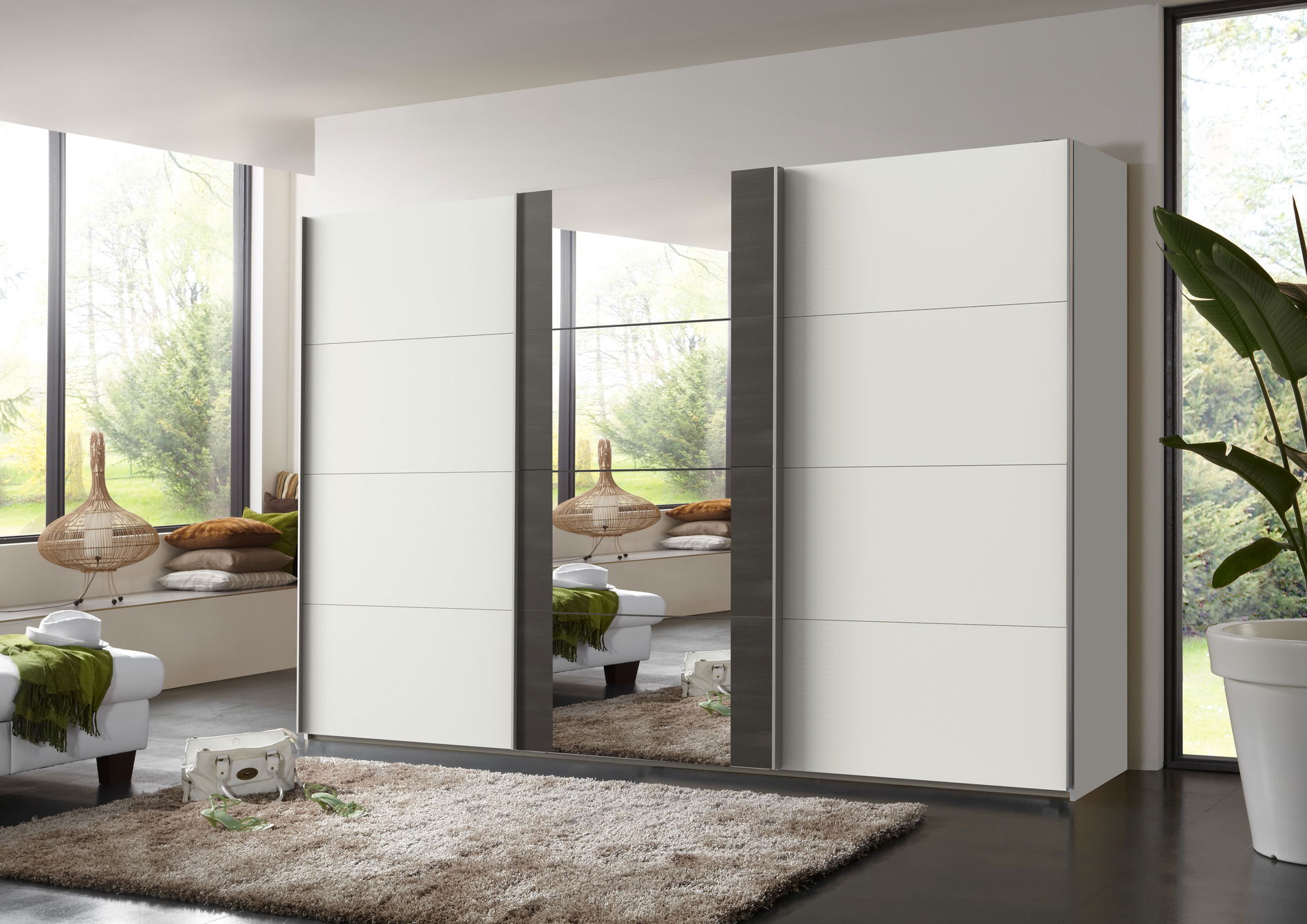 Wimex Bern Schwebetürenschrank 360CM/H236CM Weiss / Raw Steel