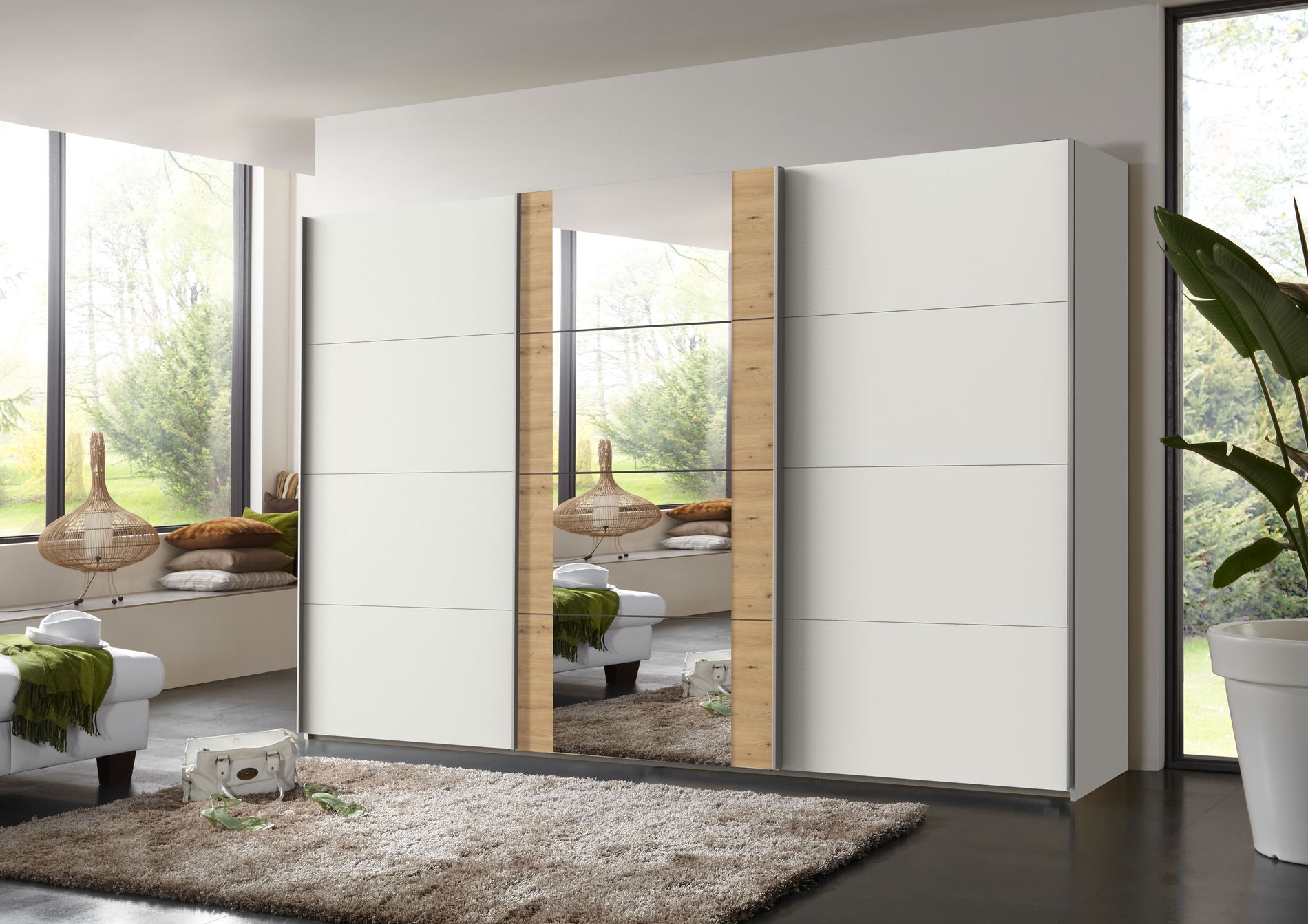 Wimex Bern Schwebetürenschrank 360CM/H236CM Weiss / Artisan Eiche Nachbildung