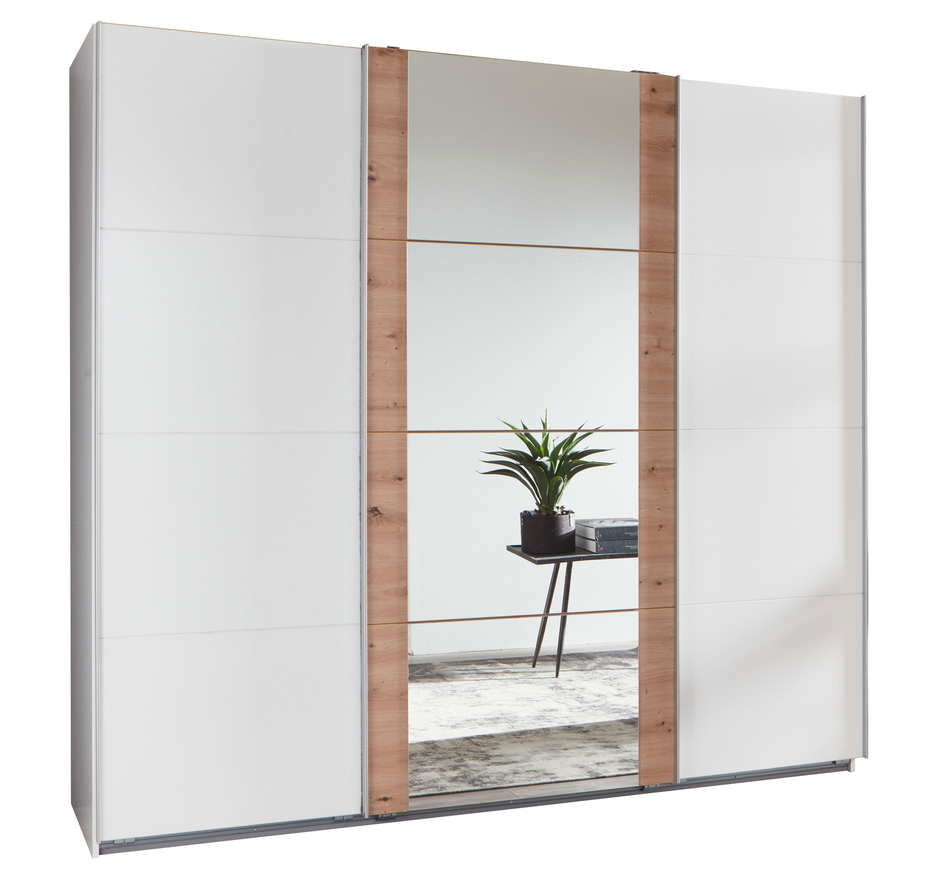 Wimex Bern Schwebetürenschrank 313CM/H236CM Weiss / Artisan Eiche Nachbildung