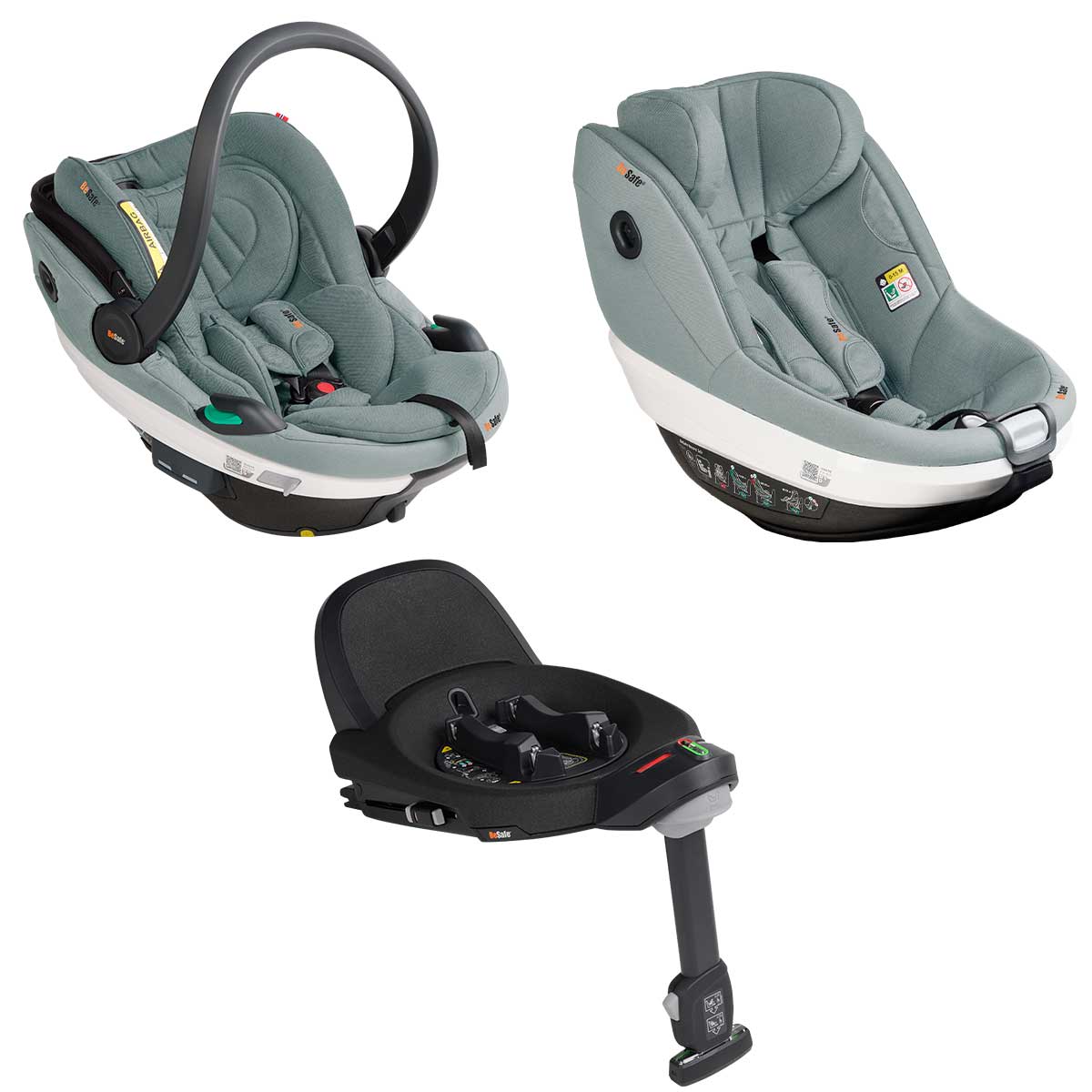 BeSafe Go Beyond Babyschale und Beyond 360 Autositz mit Base Sea Green Mélange