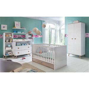 Wimex Billund Babyzimmer dreiteilig Weiß / Eiche sägerau | 2-türiger Kleiderschrank