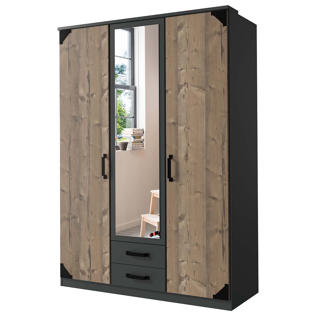 Wimex Bochum Kleiderschrank 135 cm Graphit/Silver-fir Dekor