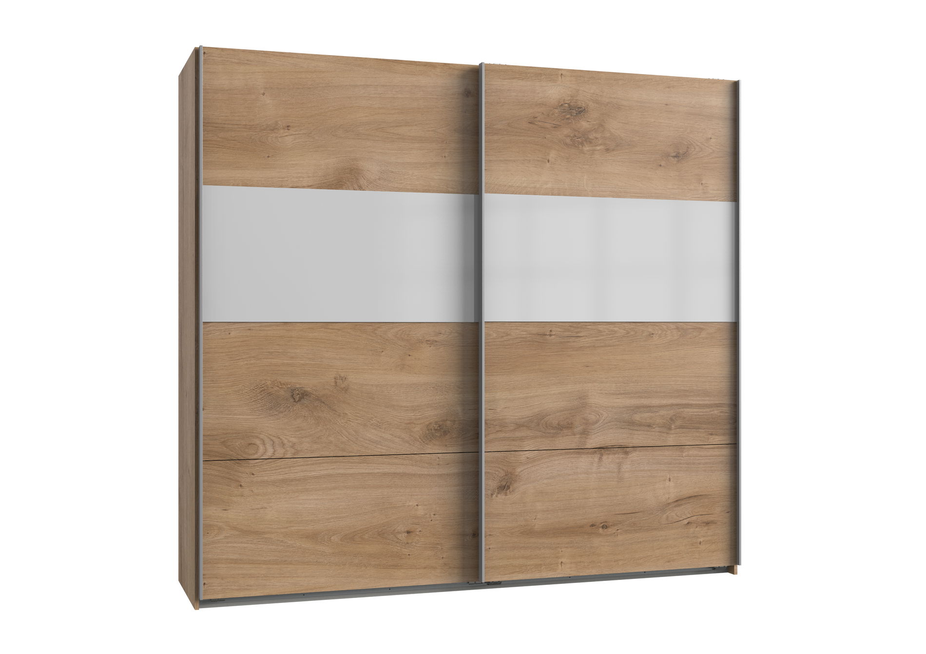 Wimex Bramfeld2 Schwebetürenschrank 225cm/H236cm Plankeneiche Nb / Glas Weiss