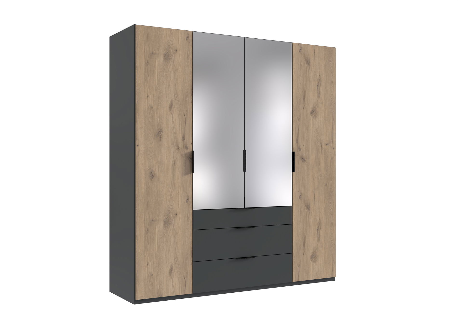 Wimex Burgos Kleiderschrank 200CM/H216CM & 2 Spiegel Graphit / Viking Oak Nachbildung