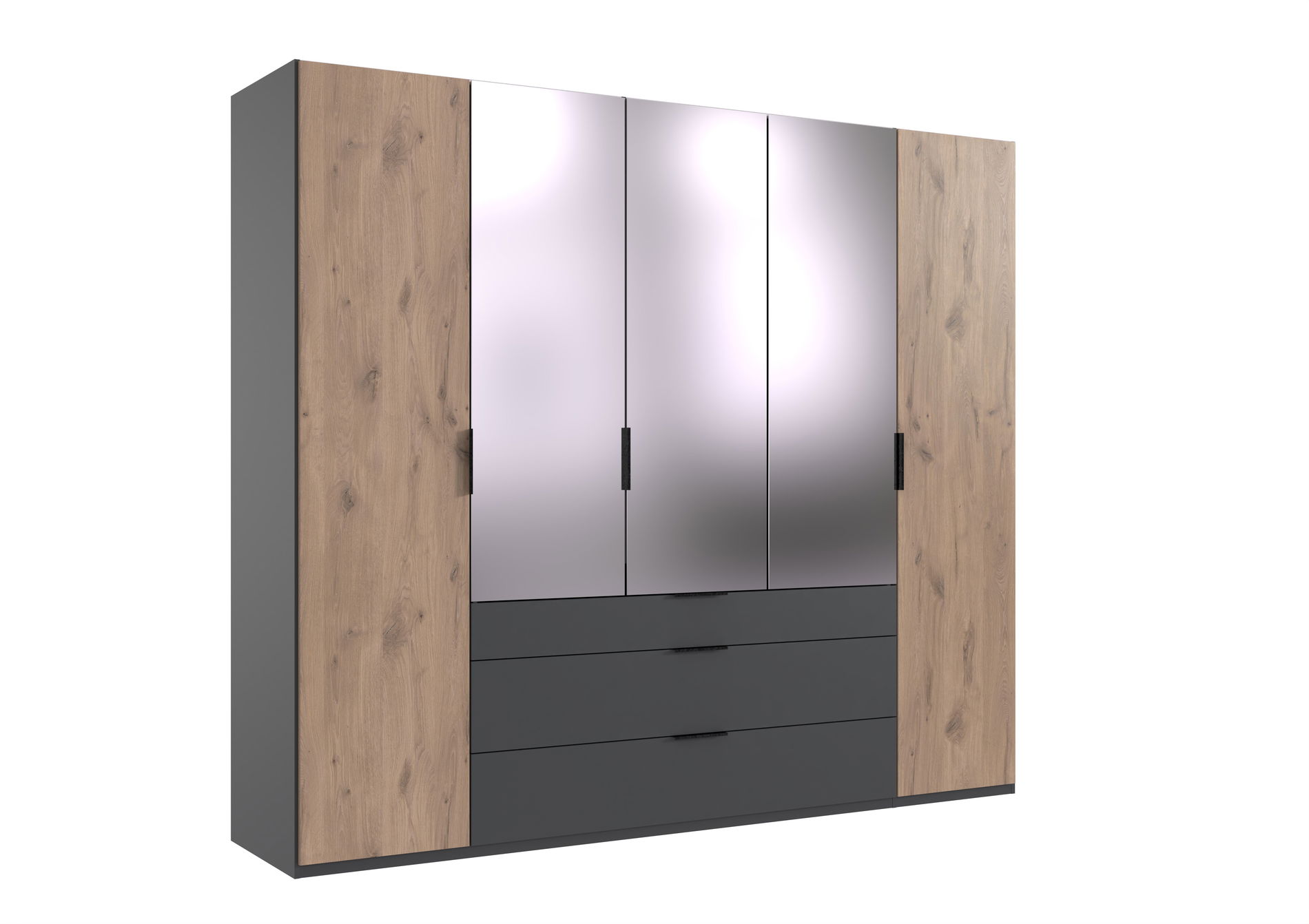Wimex Burgos Kleiderschrank 250CM/H216CM & 3 Spiegel Graphit / Viking Oak Nachbildung