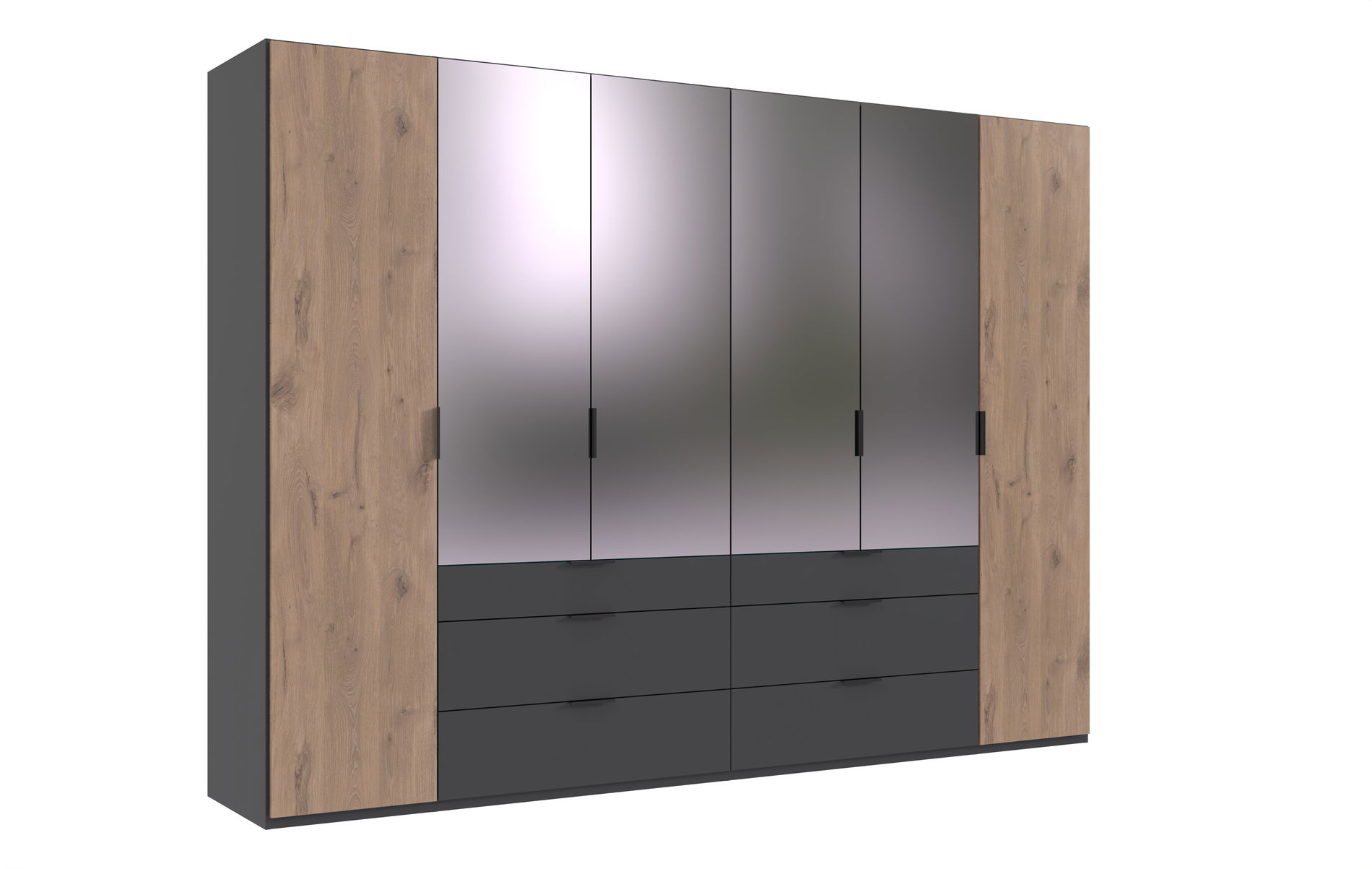 Wimex Burgos Kleiderschrank 300CM/H216CM & 4 Spiegel Graphit / Viking Oak Nachbildung