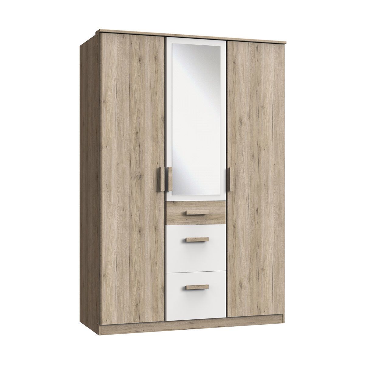 Wimex Cariba Kleiderschrank 3-türig mit Spiegel San Remo-Eiche-Nachbildung / Weiß