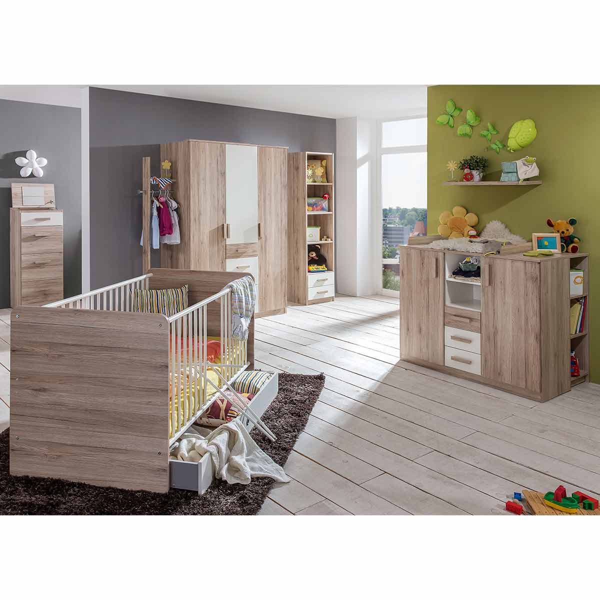 Wimex Cariba Babyzimmer 3-teilig San Remo-Eiche-Nachbildung / Weiß 3-türg. Schrank