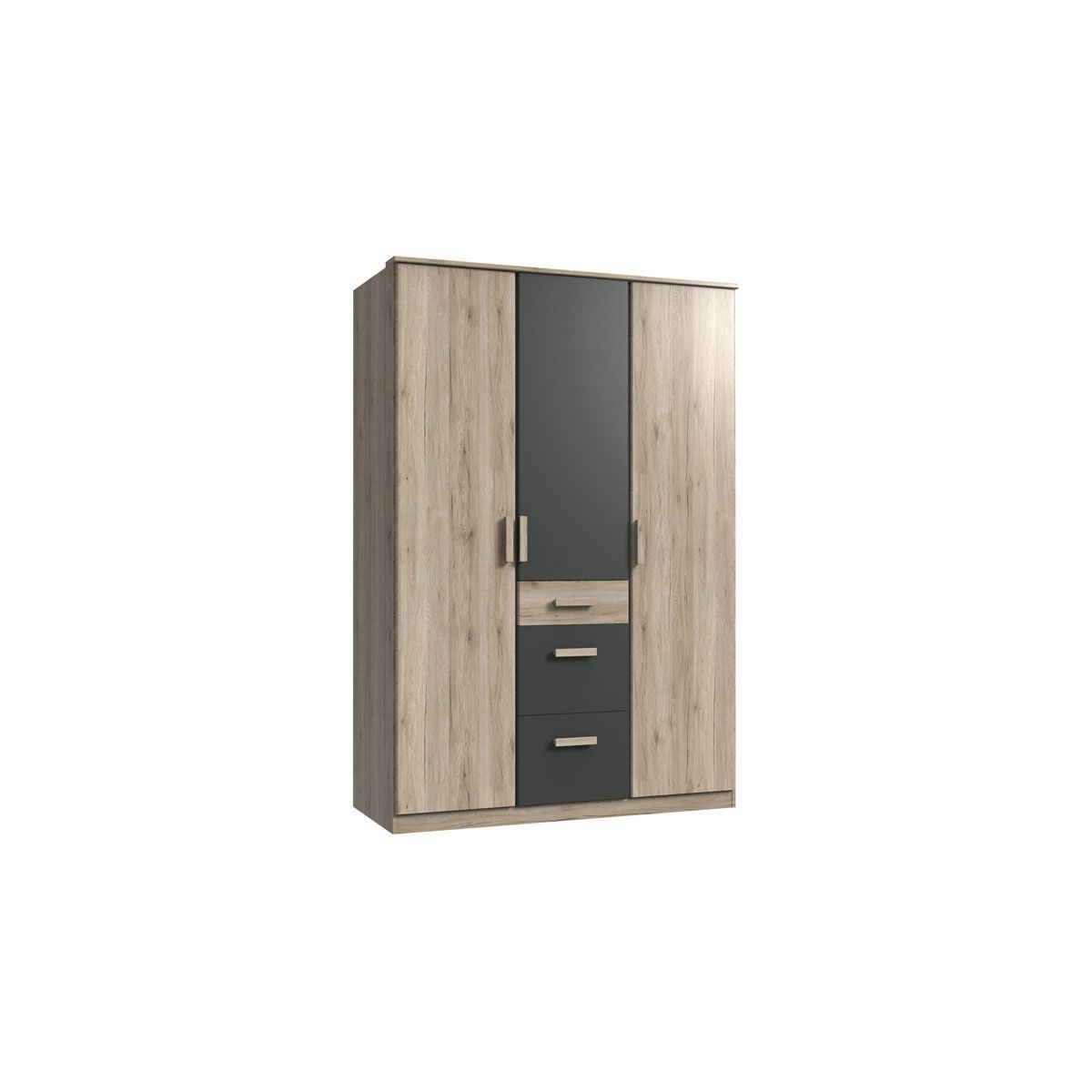 Wimex Cariba Kleiderschrank 3-türig San Remo-Eiche-Nachbildung / Graphit
