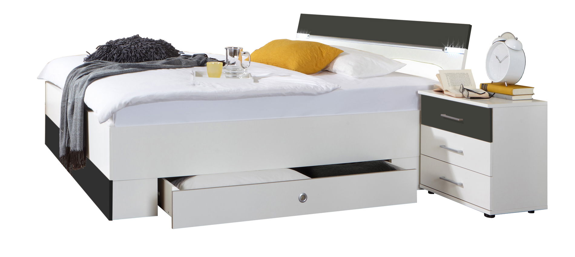 Wimex Cheep Bett 180 x 200 cm inkl. Nachtschränke Weiß/Grafit