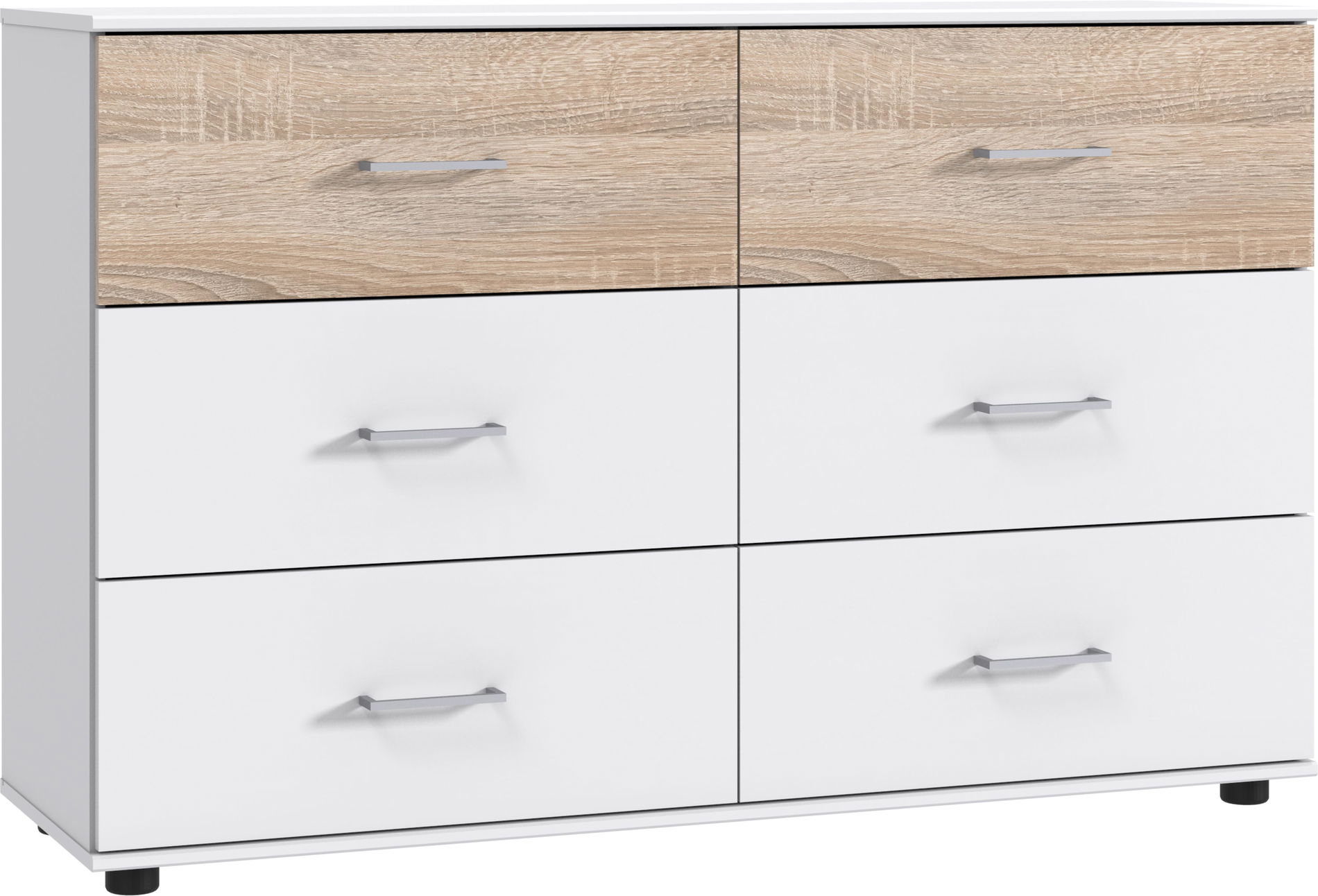 Wimex Cheep Schubkastenkommode 6S 130cm Weiß/Eiche sägerau-Nachbildung