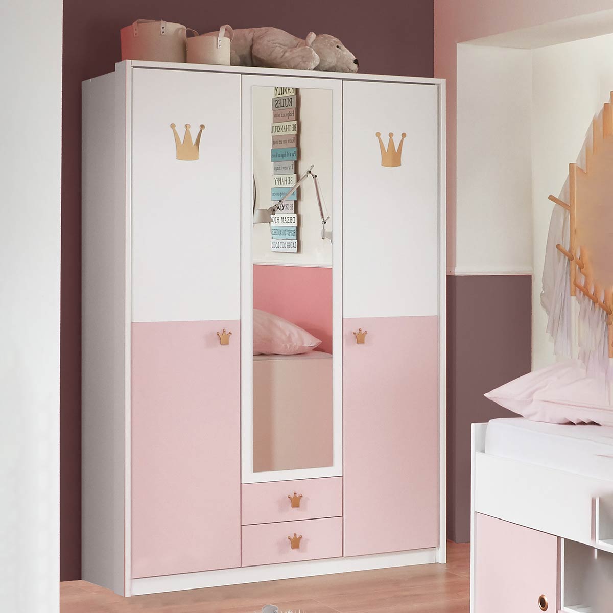 Wimex Cindy2 Kleiderschrank mit Spiegel 139 cm Weiß/Rose