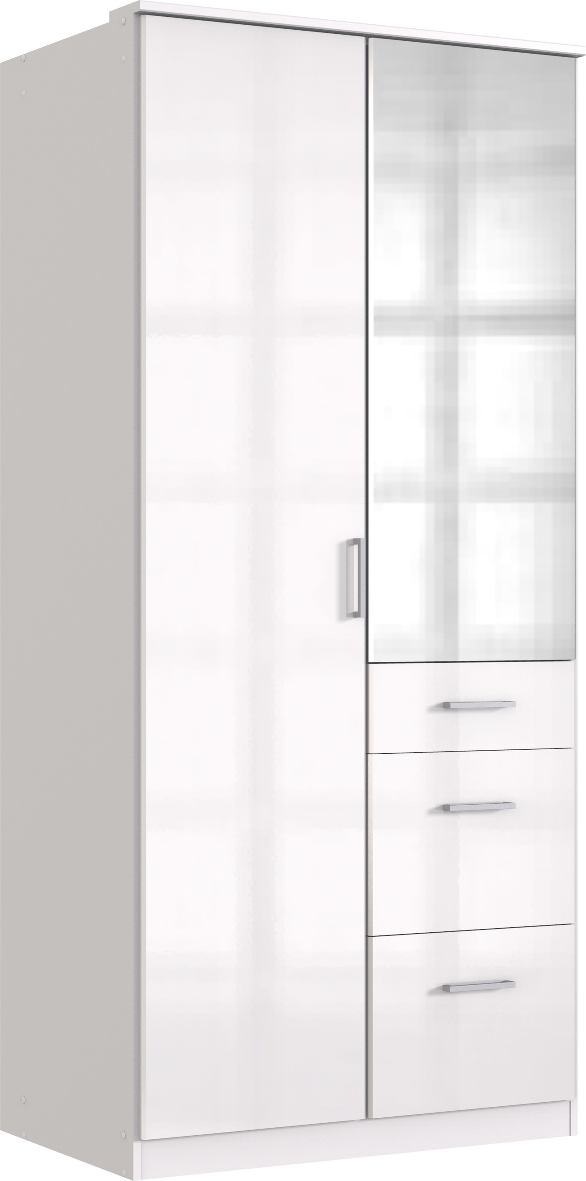 Wimex Clack Drehtürenschrank 90CM & Spiegel Hochglanz Lack Weiss