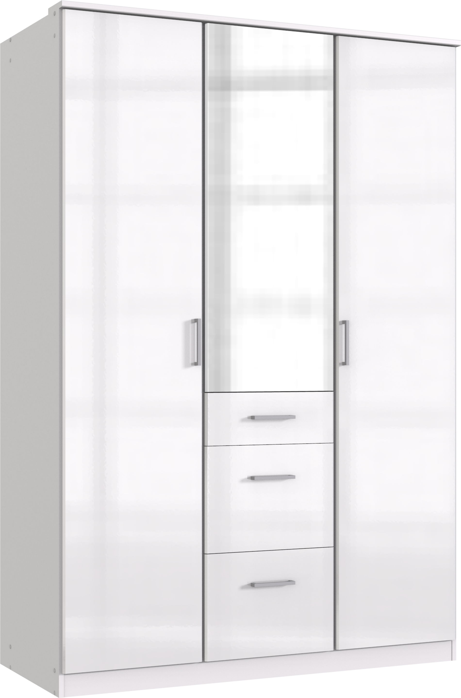 Wimex Clack Drehtürenschrank 135CM & Spiegel Hochglanz Lack Weiss