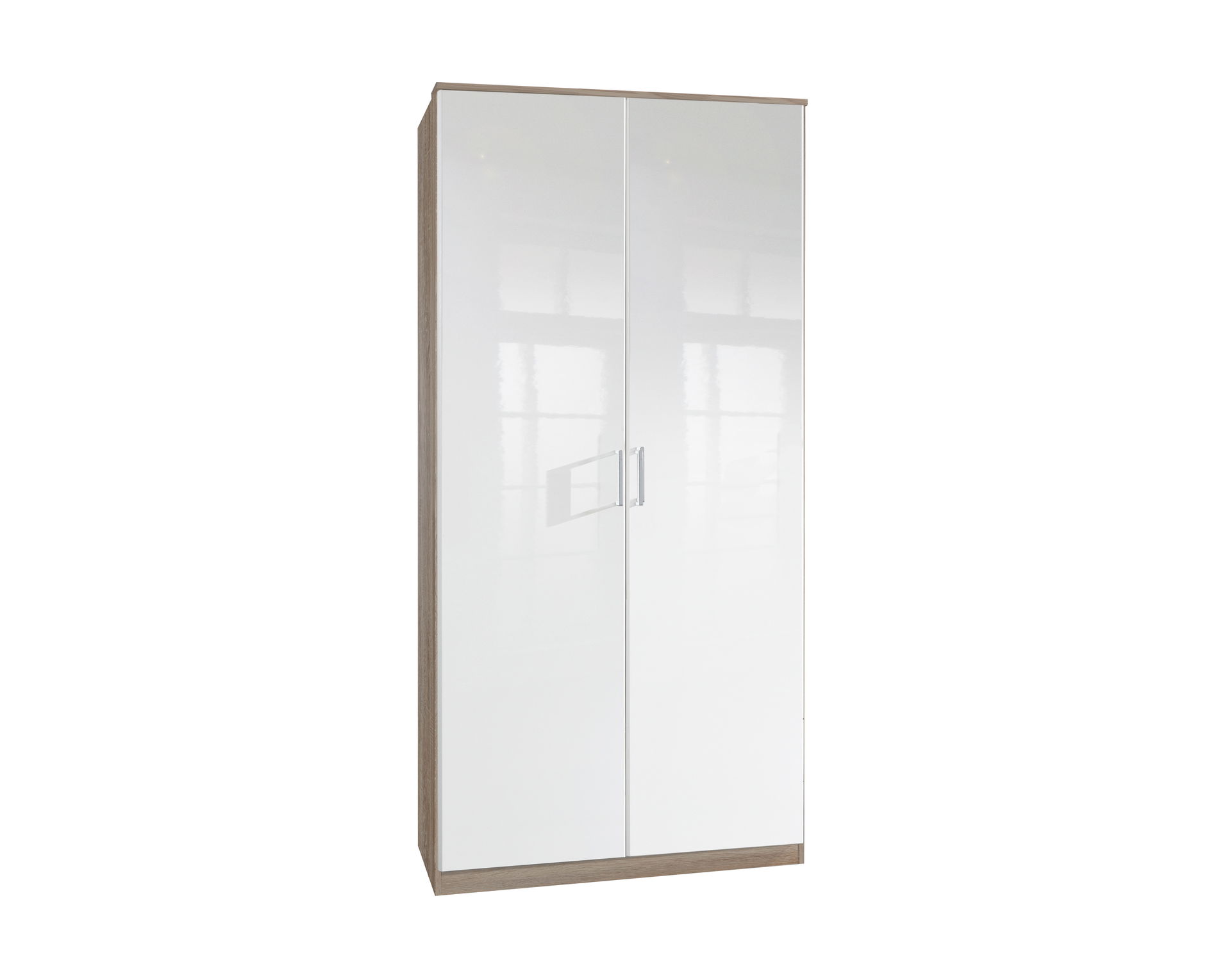 Wimex Clack Drehtürenschrank 90 CM/H198 CM Hochglanz Lack Weiss/Eiche sägerau Nb