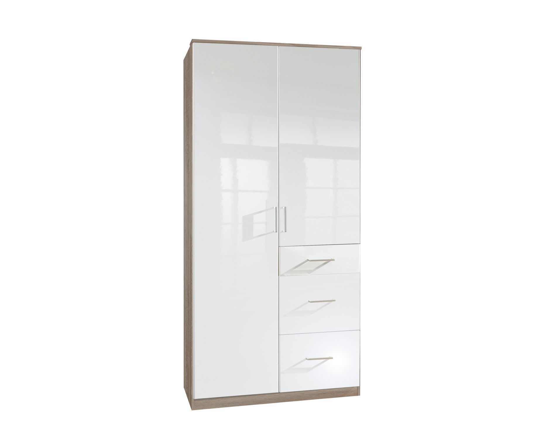 Wimex Clack Drehtürenschrank 90 CM, Hochglanz Lack Weiss/Eiche sägerau Nb