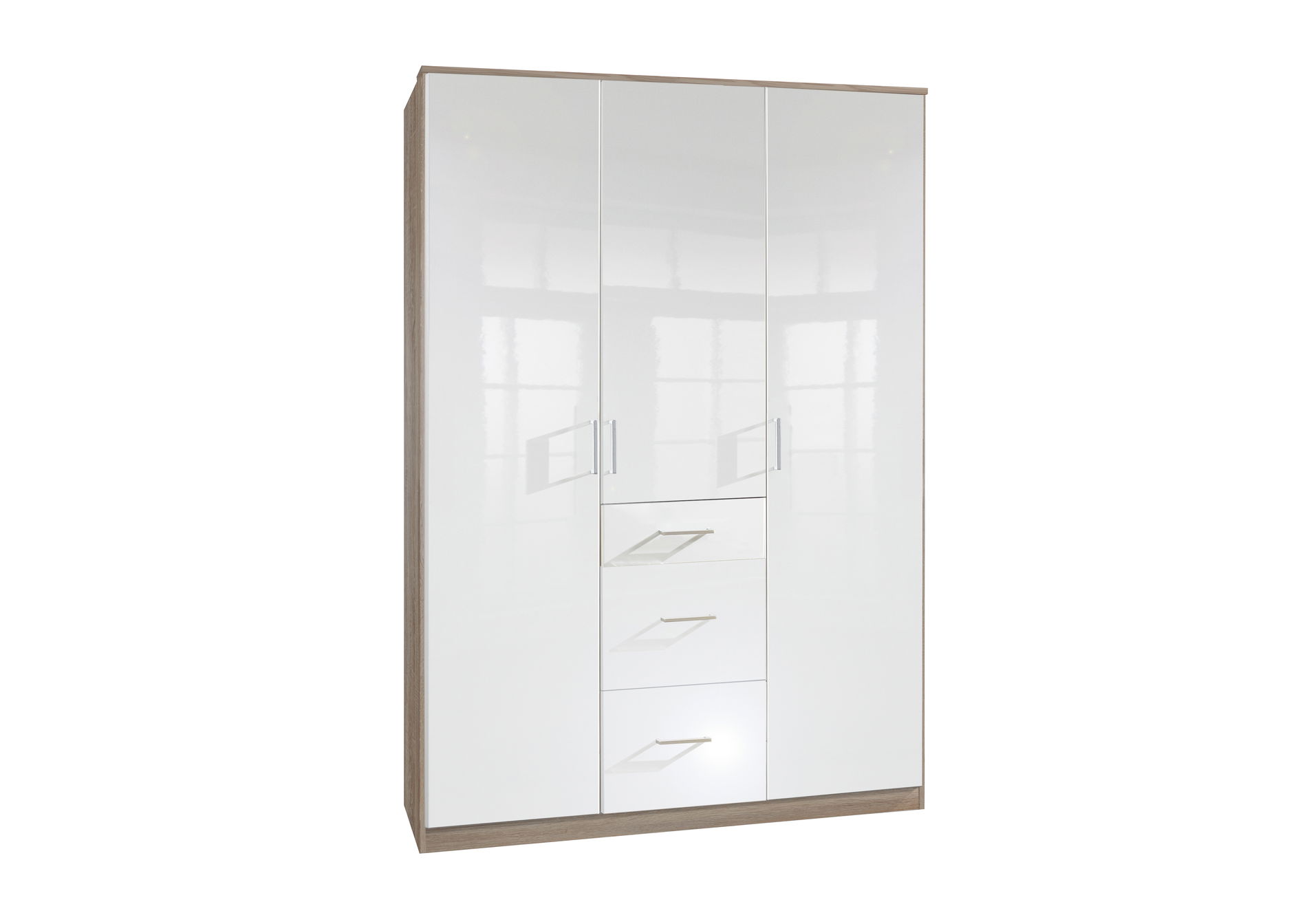 Wimex Clack Drehtürenschrank 135 CM Hochglanz Lack Weiss/Eiche sägerau Nb