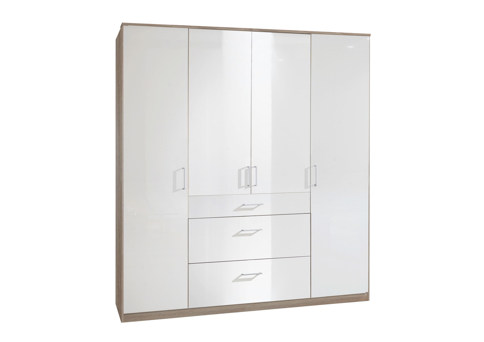 Wimex Clack Drehtürenschrank 180 CM Hochglanz Lack Weiss/Eiche sägerau Nb