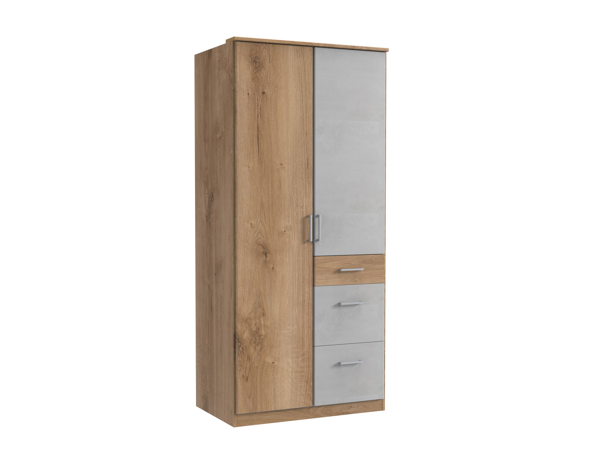 Wimex Click Drehtürenschrank 90 CM, Plankeneiche Nachbildung / Beton Nachbildung Lichtgrau