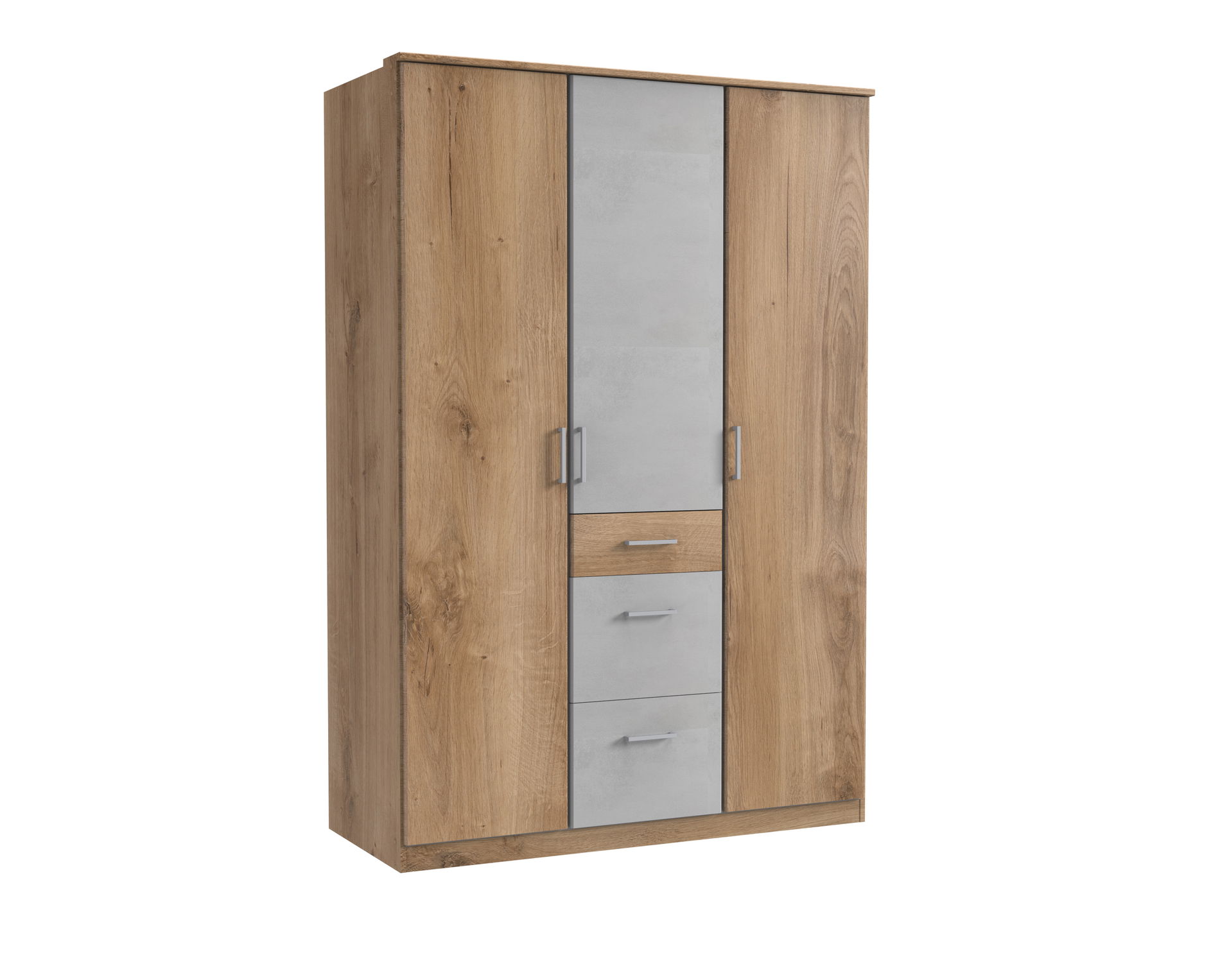 Wimex Click Drehtürenschrank 135 CM Plankeneiche Nachbildung / Beton Nachbildung Lichtgrau
