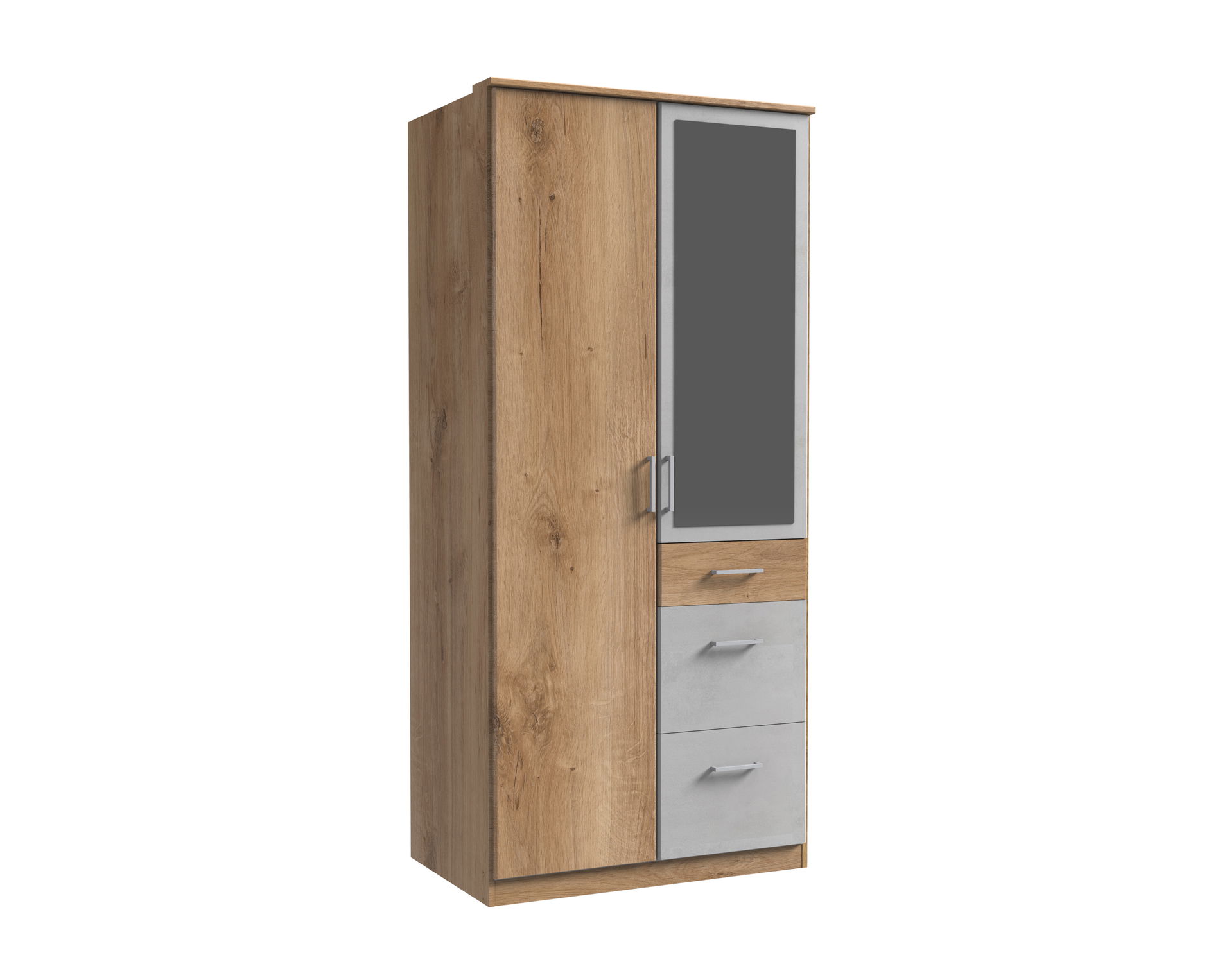 Wimex Click Drehtürenschrank 90CM & Spiegel Plankeneiche Nachbildung / Beton Nachbildung Lichtgrau