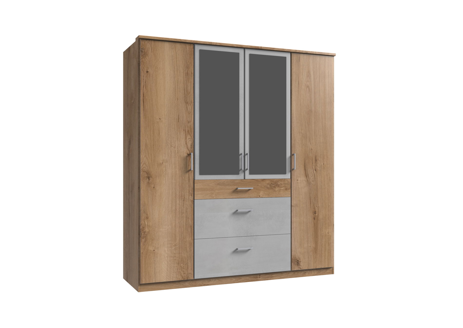 Wimex Click Drehtürenschrank 180CM & Spiegel Plankeneiche Nachbildung / Beton Nachbildung Lichtgrau