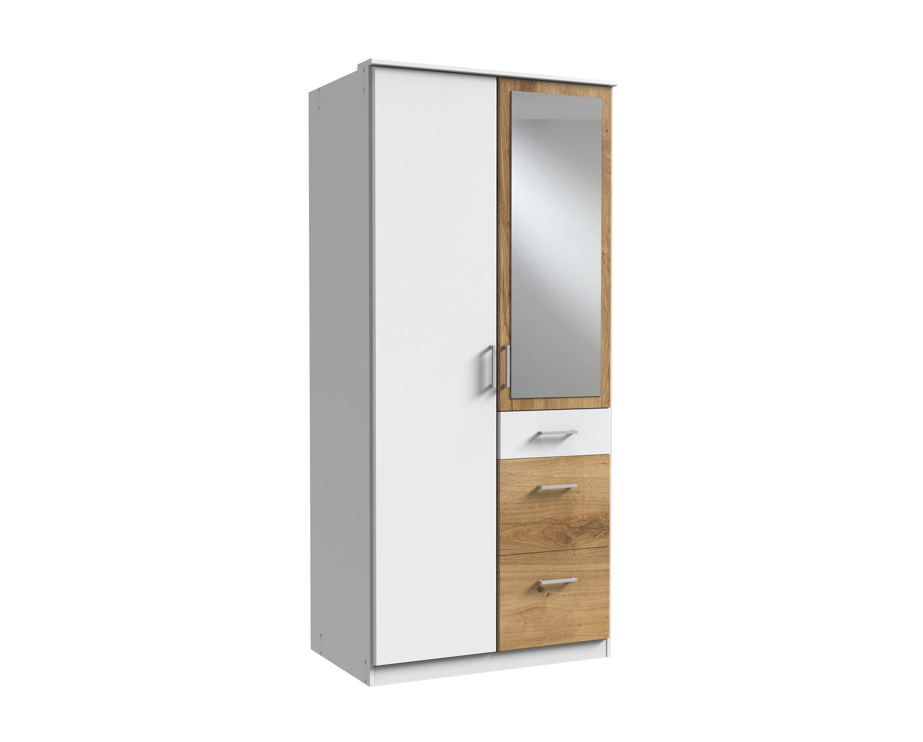 Wimex Click Drehtürenschrank 90CM & Spiegel Plankeneiche / Weiss