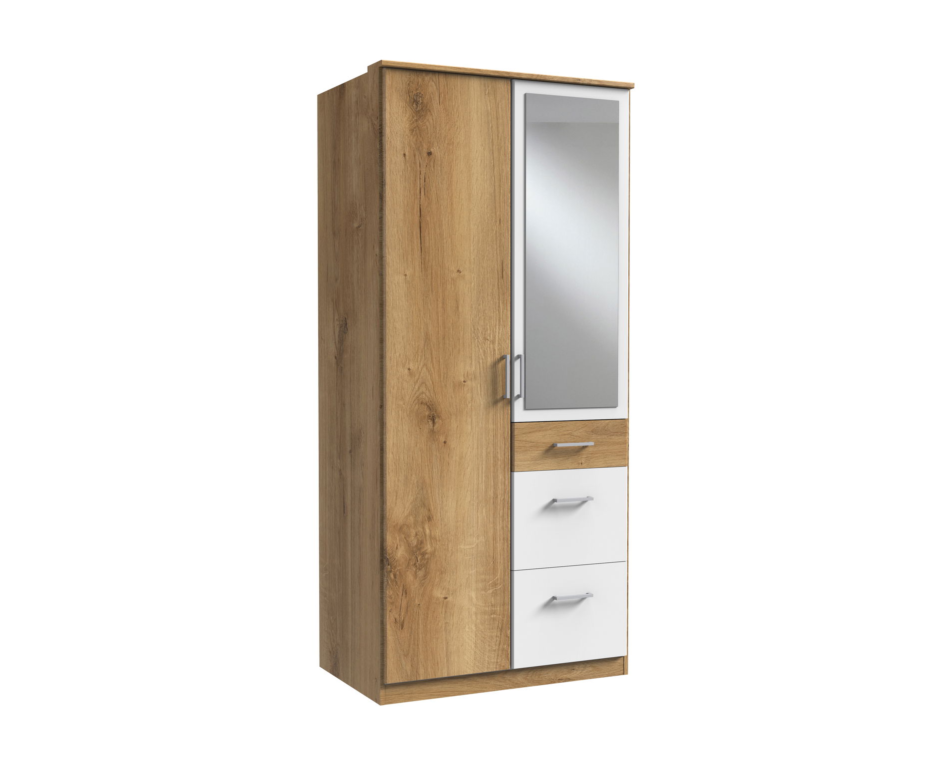 Wimex Click Drehtürenschrank 90CM & Spiegel Plankeneiche / Weiss