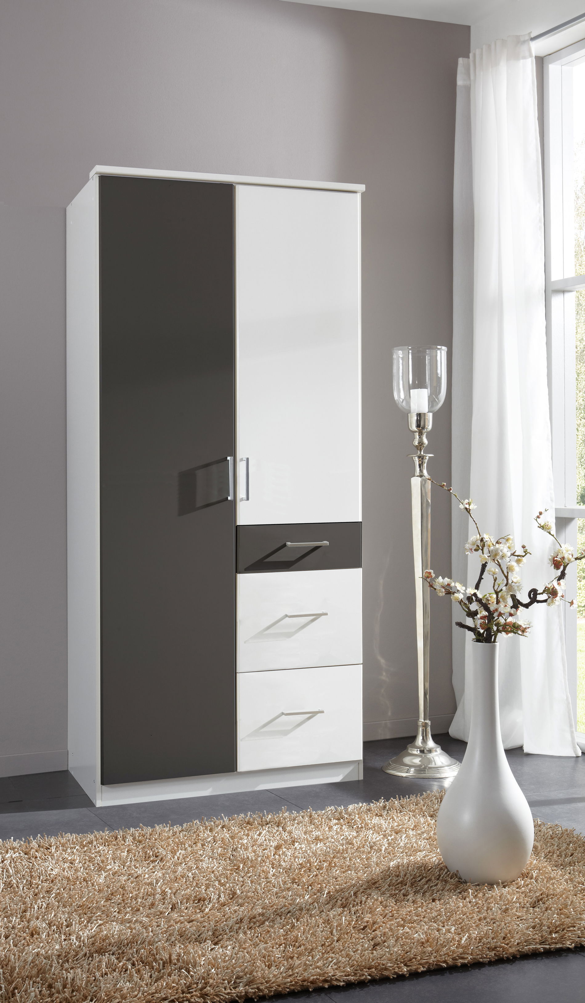 Wimex Click Drehtürenschrank 90 CM, Weiss / Graphit