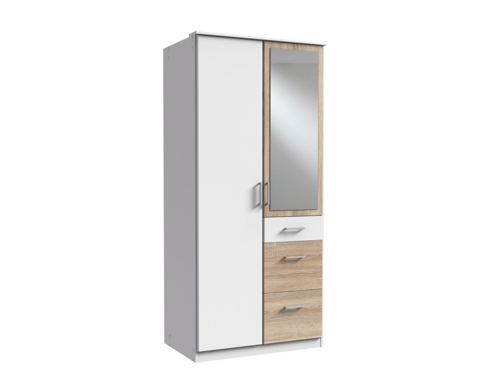 Wimex Click Drehtürenschrank 90CM & Spiegel Eiche Saegerau Nachbildung / Weiss