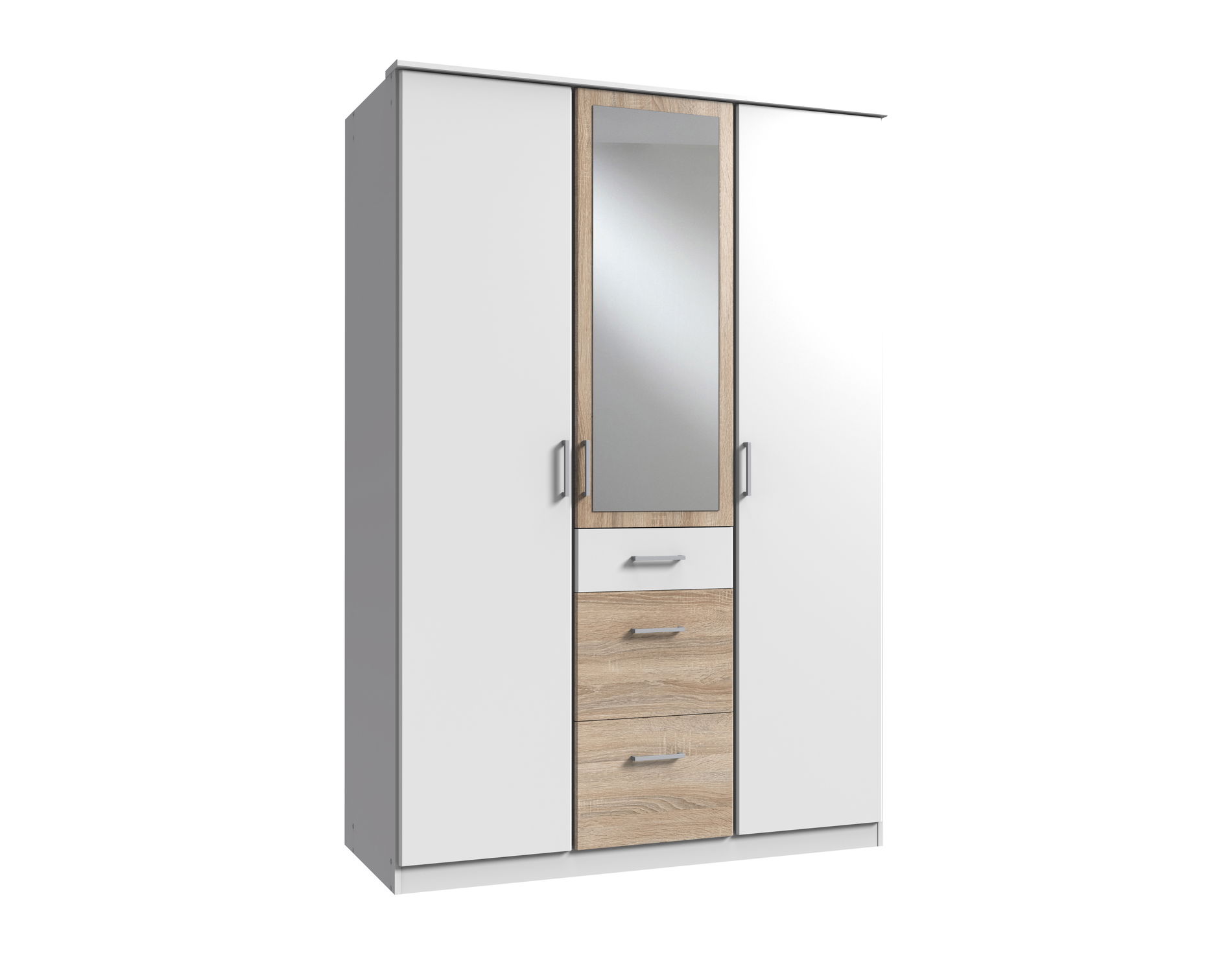 Wimex Click Drehtürenschrank 135CM & Spiegel Eiche Saegerau Nachbildung / Weiss