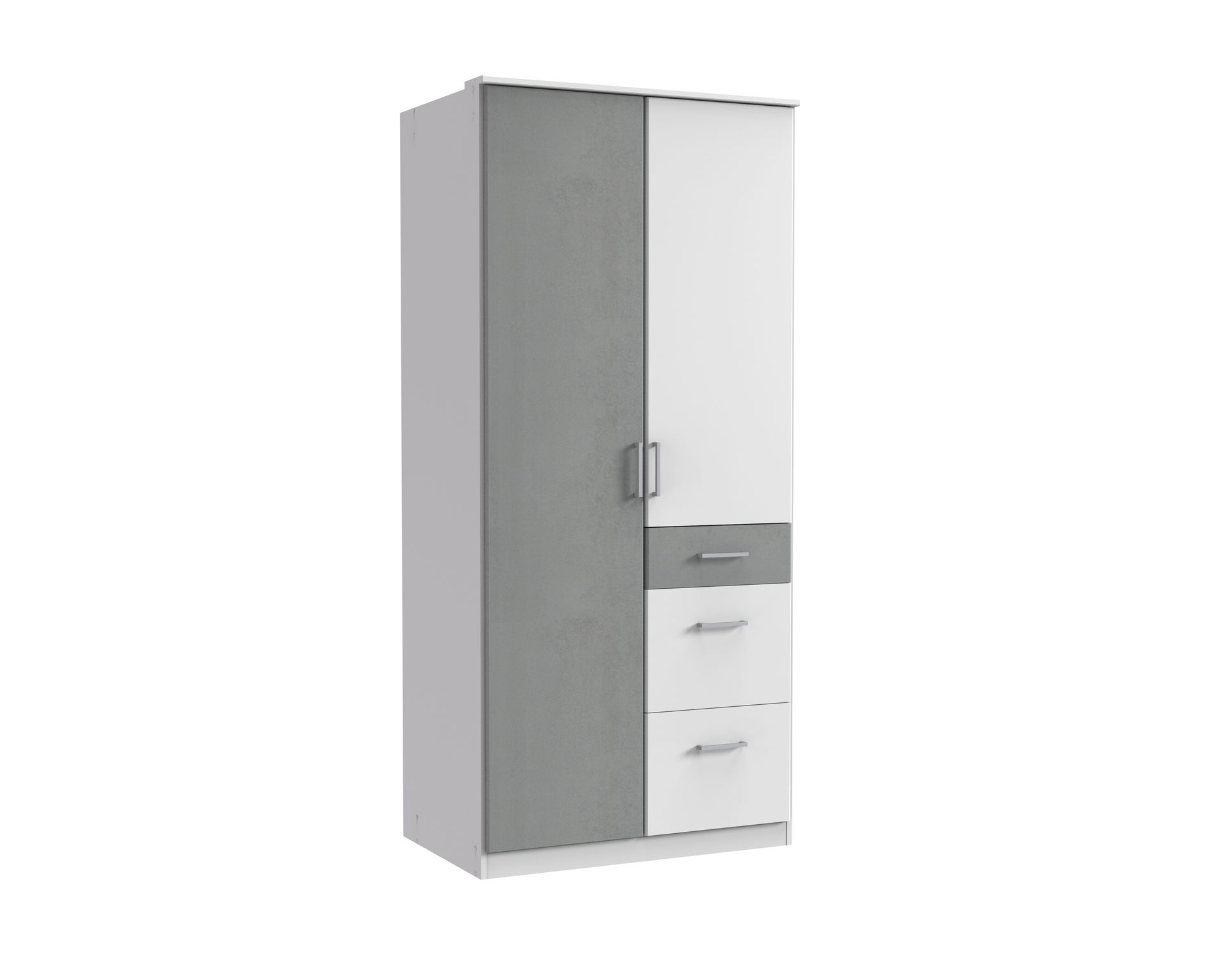 Wimex Click Drehtürenschrank 90 CM, Weiss / Beton-Nachbildung Lichtgrau
