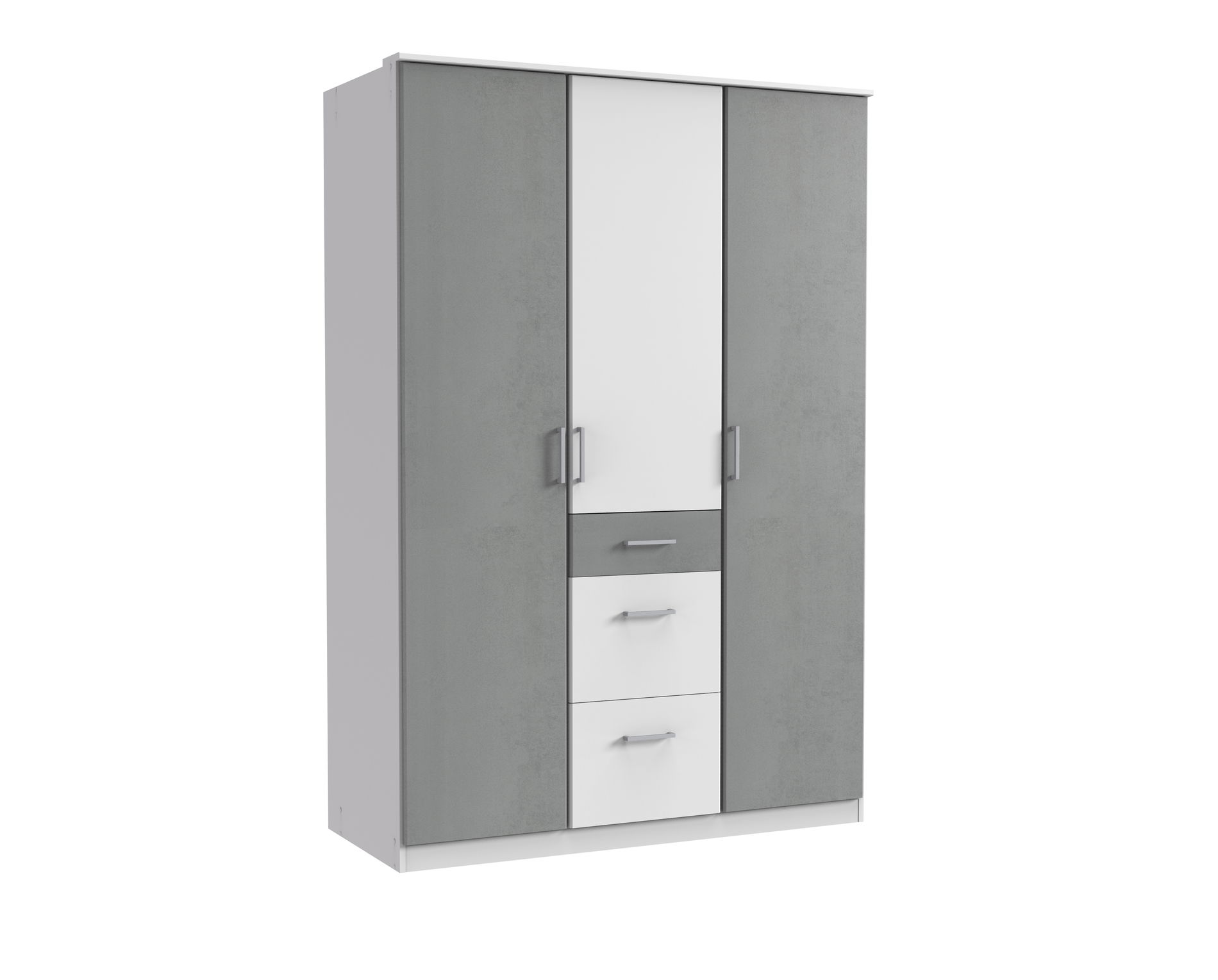 Wimex Click Drehtürenschrank 135 CM Weiss / Beton-Nachbildung Lichtgrau